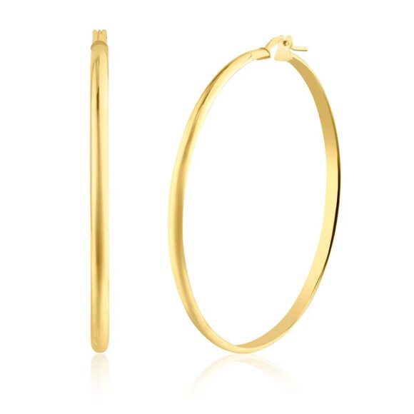 Sterling Silver 925 Gold Plated Silver Dome Hoop Earrings 50mm - Picture 4 of 4